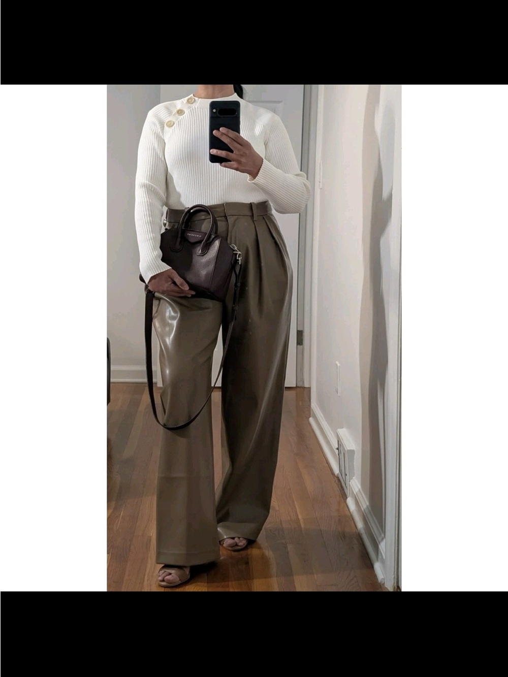 Kenneth Cole NWT Womens Faux Leather Brown Tan Wide Leg Relaxed Pleated